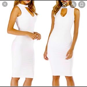 White sleeveless keyhole body con dress